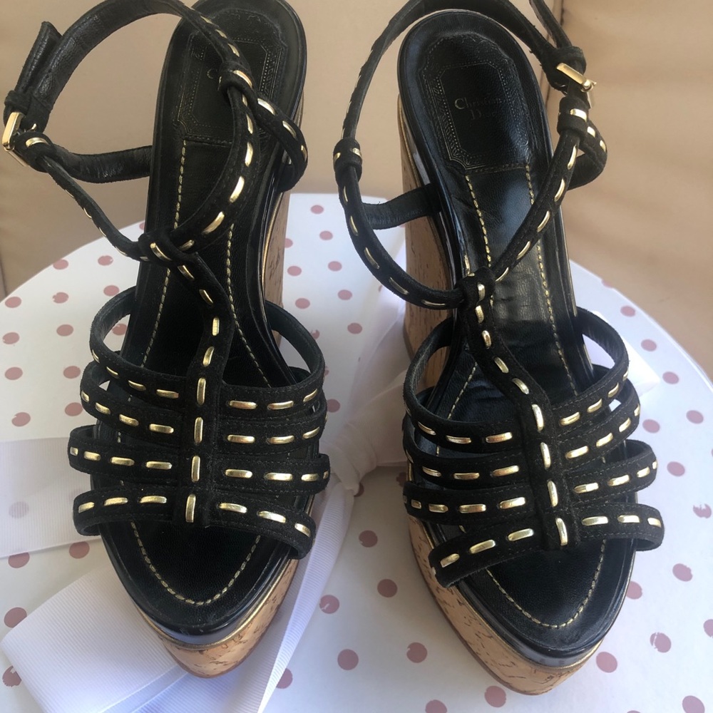 Christian Dior suede wedge sandals